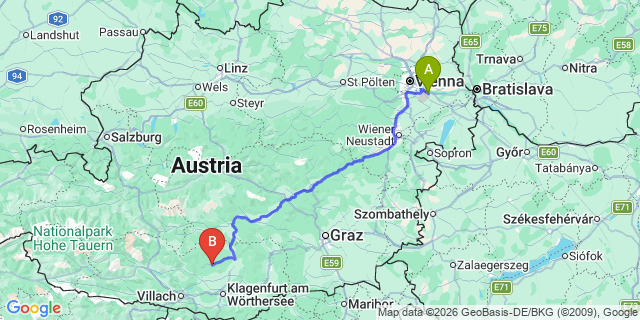Map: Vienna Airport (VIE) to Weitensfeld im Gurktal