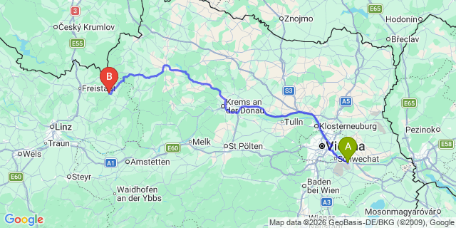 Map: Vienna Airport (VIE) to Weitersfelden