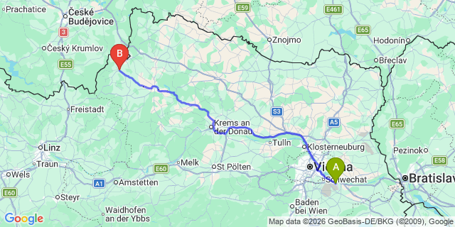 Map: Vienna Airport (VIE) to Weitra