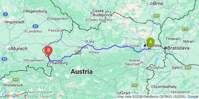 Map: Vienna Airport (VIE) to Weitwörth
