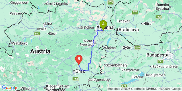Map: Vienna Airport (VIE) to Weiz