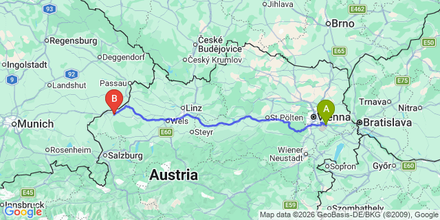 Map: Vienna Airport (VIE) to Weng