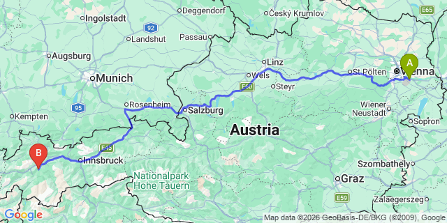 Map: Vienna Airport (VIE) to Wenns