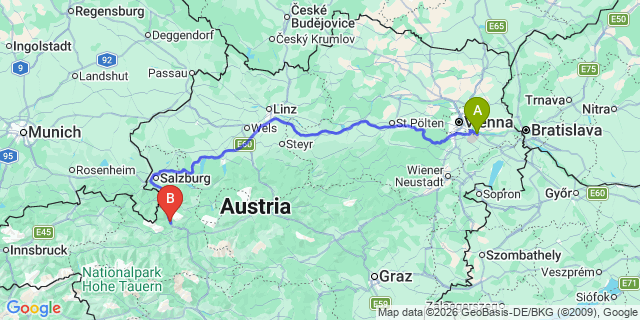Map: Vienna Airport (VIE) to Werfen