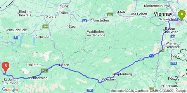 Map: Vienna Airport (VIE) to Werfenweng