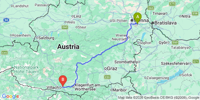 Map: Vienna Airport (VIE) to Wernberg