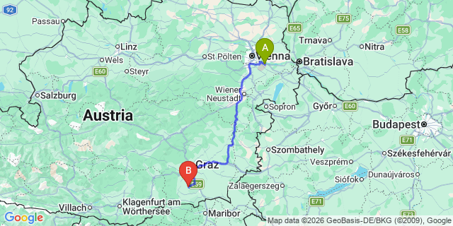 Map: Vienna Airport (VIE) to Wettmannstätten