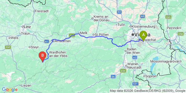 Map: Vienna Airport (VIE) to Weyer