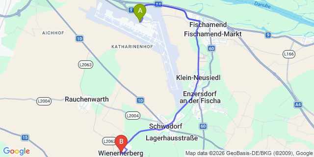 Map: Vienna Airport (VIE) to Wienerherg