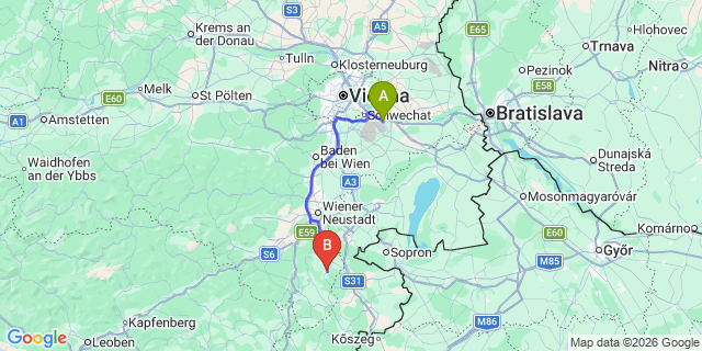 Map: Vienna Airport (VIE) to Wiesmath