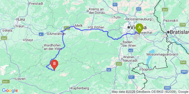 Map: Vienna Airport (VIE) to Wildalpen