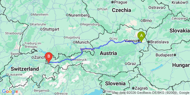 Map: Vienna Airport (VIE) to Wildberg