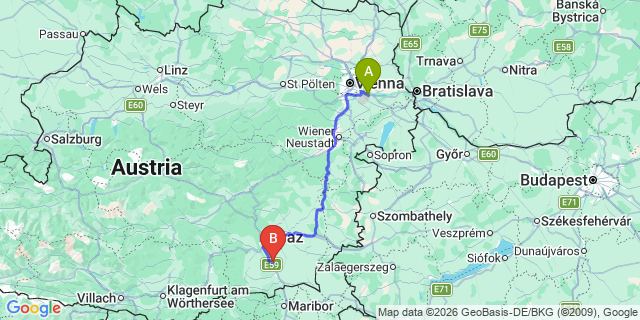 Map: Vienna Airport (VIE) to Wildon