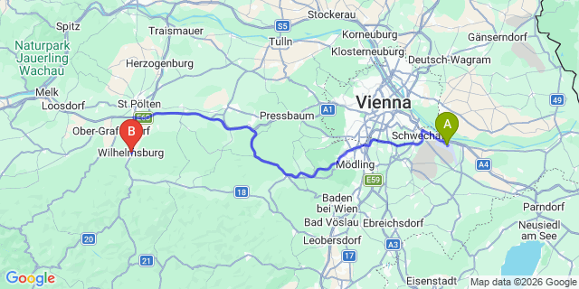 Map: Vienna Airport (VIE) to Wilhelmsburg