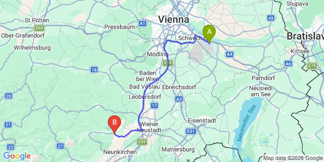 Map: Vienna Airport (VIE) to Willendorf