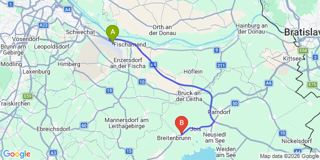 Map: Vienna Airport (VIE) to Winden am See