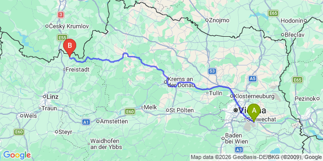 Map: Vienna Airport (VIE) to Windhaag