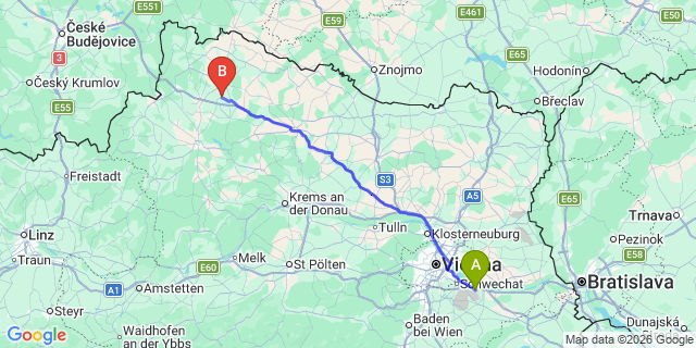 Map: Vienna Airport (VIE) to Windigsteig