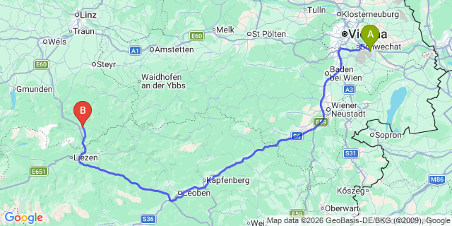 Map: Vienna Airport (VIE) to Windischgarsten