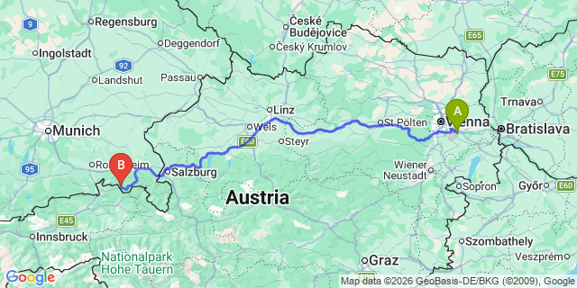 Map: Vienna Airport (VIE) to Winkl