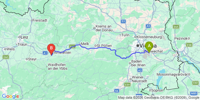 Map: Vienna Airport (VIE) to Winklam