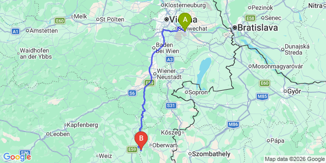 Map: Vienna Airport (VIE) to Wolfau