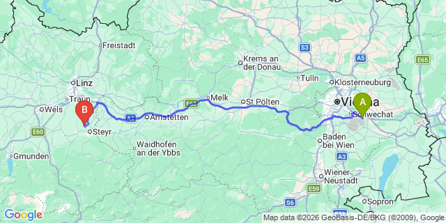 Map: Vienna Airport (VIE) to Wolfern
