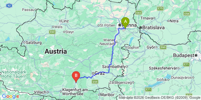 Map: Vienna Airport (VIE) to Wolfsberg
