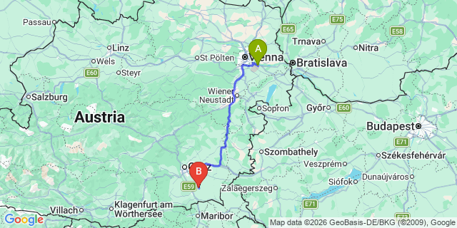 Map: Vienna Airport (VIE) to Wolfsberg im Schwarzautal