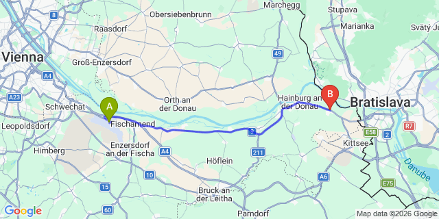 Map: Vienna Airport (VIE) to Wolfsthal