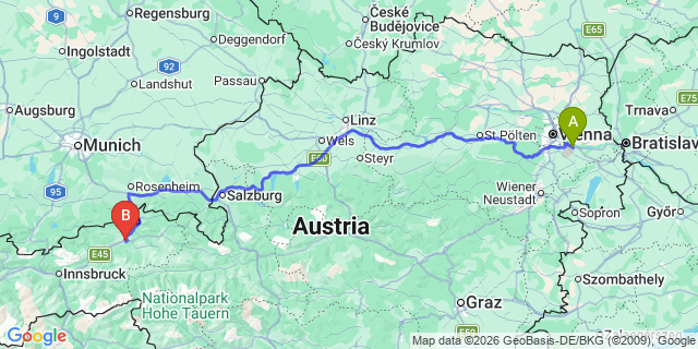 Map: Vienna Airport (VIE) to Worgl