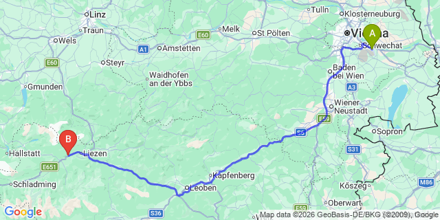 Map: Vienna Airport (VIE) to Wörschach