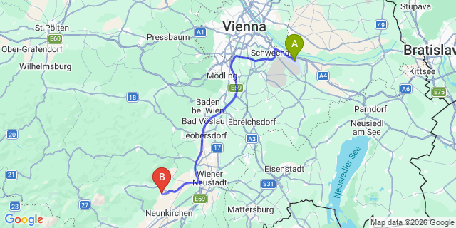 Map: Vienna Airport (VIE) to Würflach