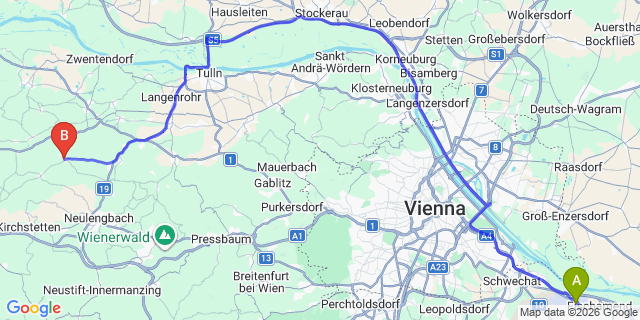 Map: Vienna Airport (VIE) to Würmla