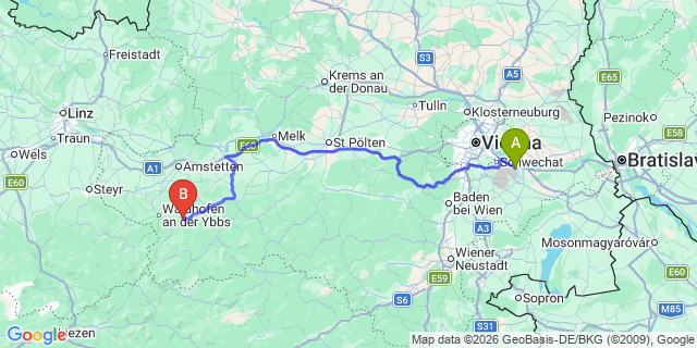 Map: Vienna Airport (VIE) to Ybbsitz