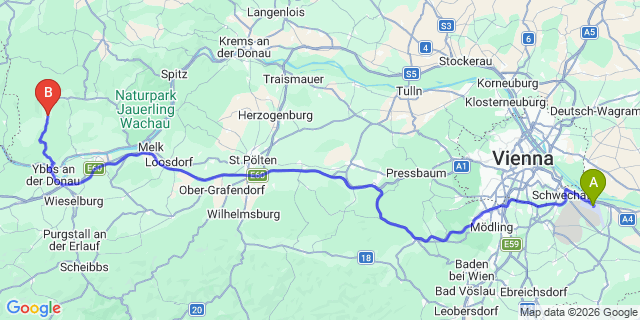 Map: Vienna Airport (VIE) to Yspertal