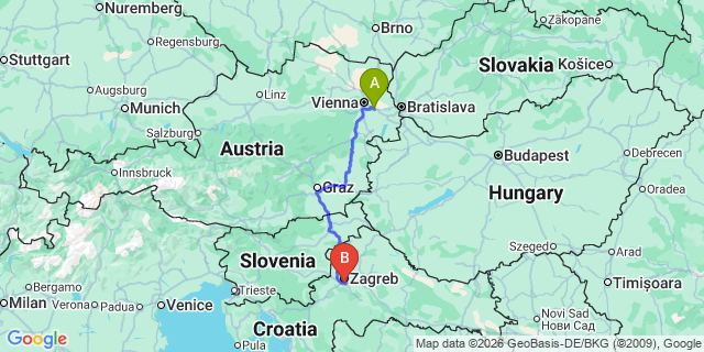 Map: Vienna Airport (VIE) to Zagreb