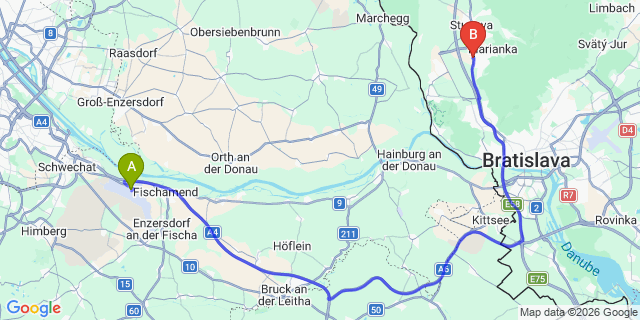 Map: Vienna Airport (VIE) to Záhorská Bystrica