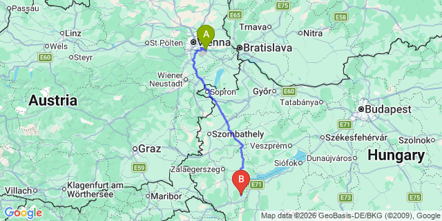 Map: Vienna Airport (VIE) to Zalakaros