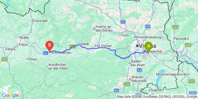 Map: Vienna Airport (VIE) to Zeilern