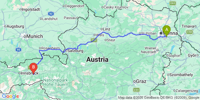 Map: Vienna Airport (VIE) to Zell am Ziller