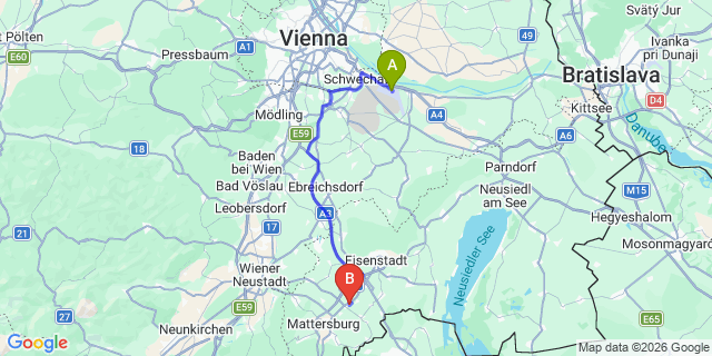 Map: Vienna Airport (VIE) to Zemendorf-Stöttera