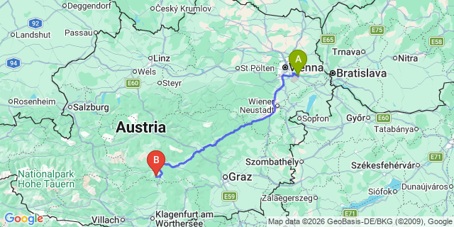 Map: Vienna Airport (VIE) to Zeutschach