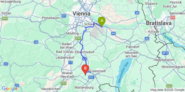 Map: Vienna Airport (VIE) to Zillingtal