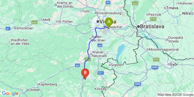 Map: Vienna Airport (VIE) to Zöbern