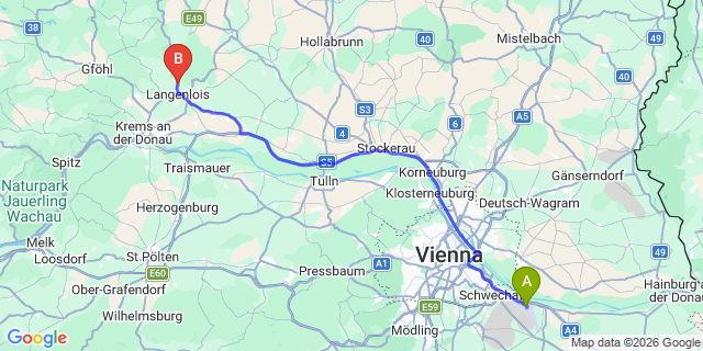 Map: Vienna Airport (VIE) to Zöbing