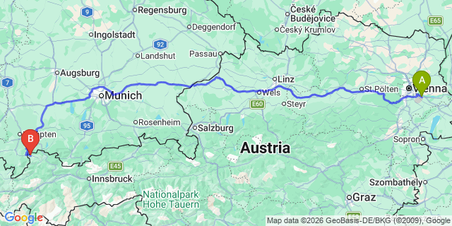 Map: Vienna Airport (VIE) to Zoblen