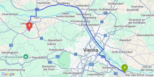 Map: Vienna Airport (VIE) to Zöfing