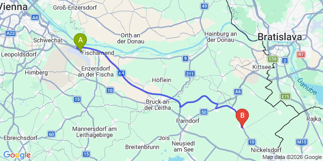 Map: Vienna Airport (VIE) to Zurndorf