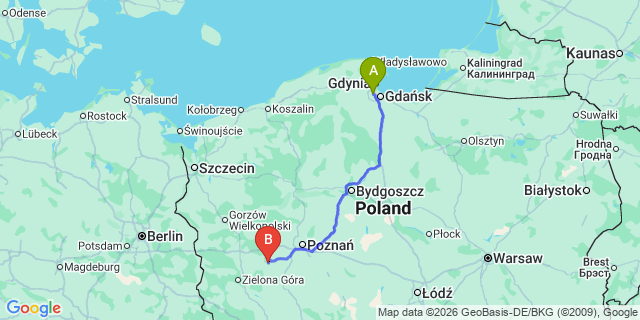 Map: Gdansk Airport (GDN) to Koszalin